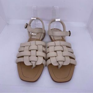 Anthropologie Maeve Cream Woven Leather Sandals 9